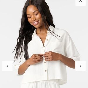 O’Neill Sanders Button-up Linen Blend Cropped White Shirt L GUC SOLD OUT